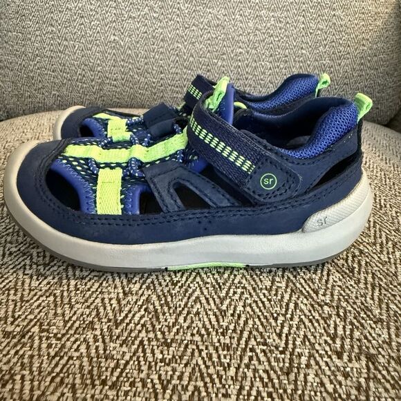 Stride Rite SRT Wade Boys 8 Toddler Washable Water Shoes Sandals Navy Neon Green - Picture 2 of 9